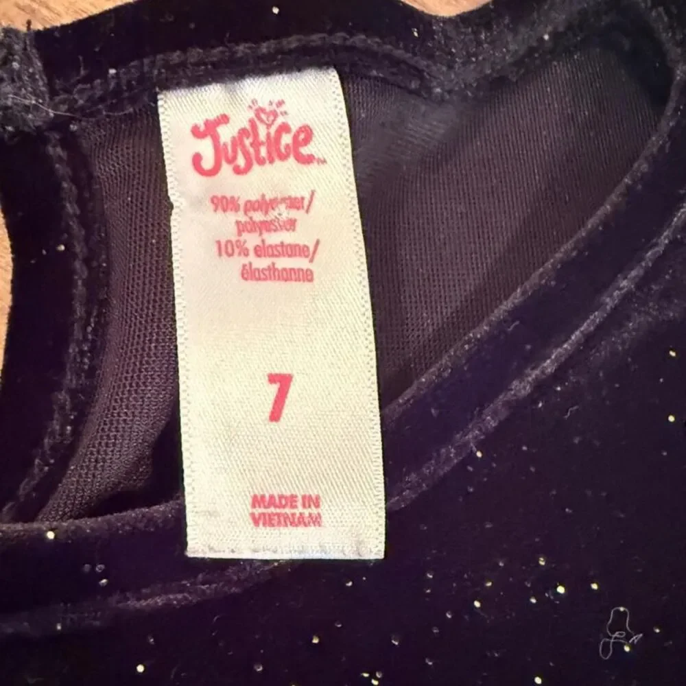 Justice Black/deep deep purple velvet dress with glittery detail, size 7
